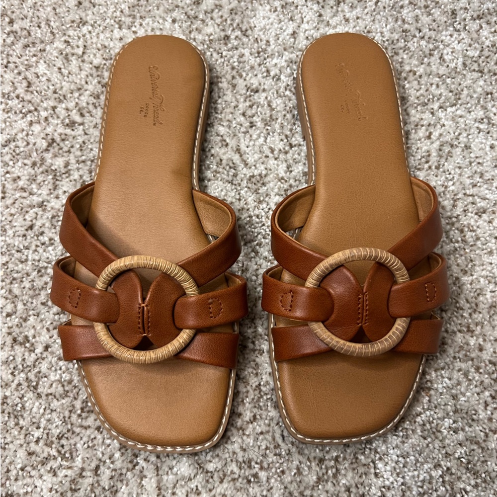 Brown Faux Leather Sandals